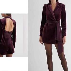 Velvet Wrap Blazer Romper/ dress in Deep Plum